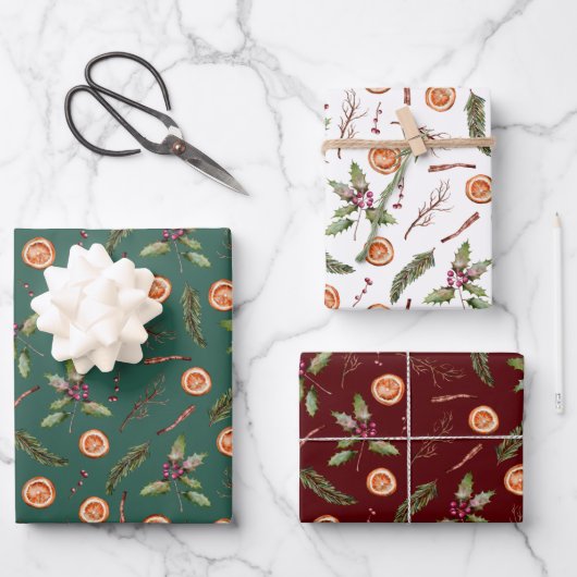 Rustikale Weihnachtsbotanicals Wrapping Paper Shee Geschenkpapier Set (Vorderseite)