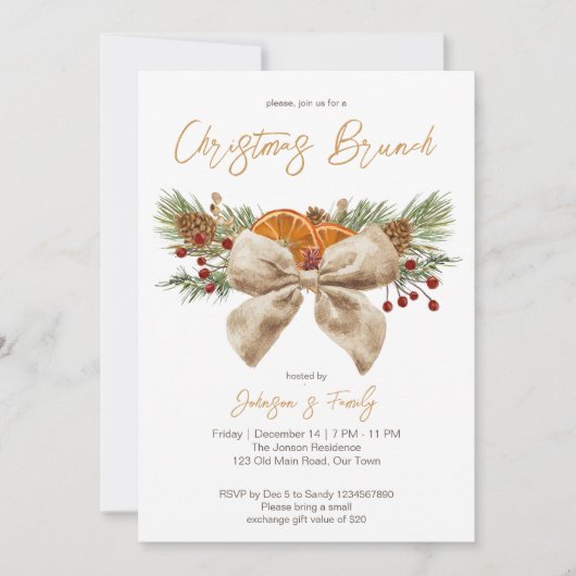 Rustikale Weihnachtsbrunch-Pinien-Bugbeeren Einladung (Vorderseite)