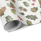 Rustikale Weihnachtsdekoration mit Stechpalme und Geschenkpapier (Rolleneckpunkt)
