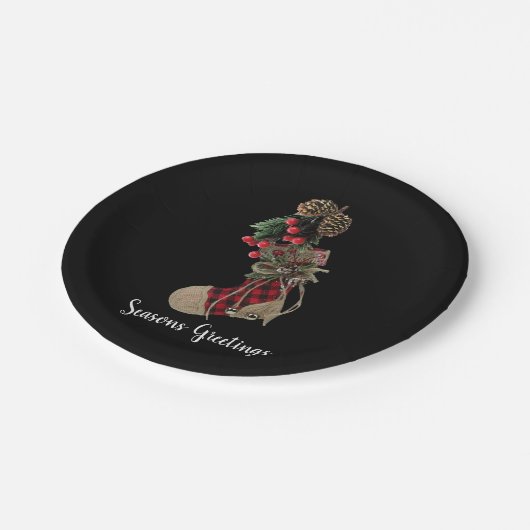 Rustikale Weihnachtsdruckplatte für Strümpfe Pappteller (Schrägansicht)