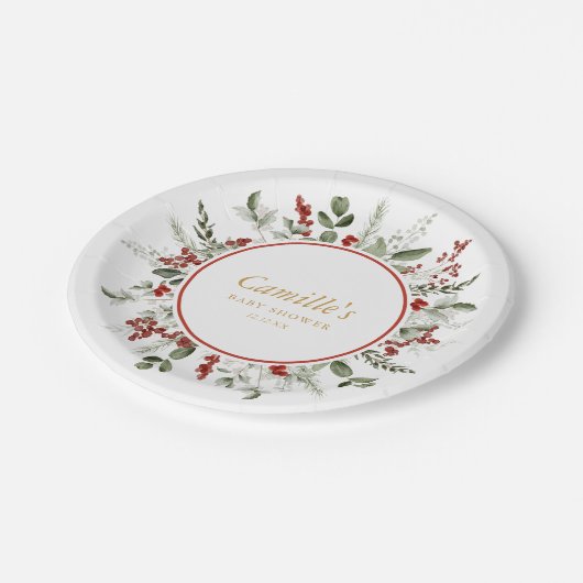 Rustikale Weihnachtsdusche Pappteller (Schrägansicht)