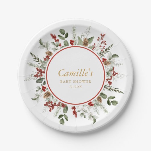 Rustikale Weihnachtsdusche Pappteller (Vorderseite)