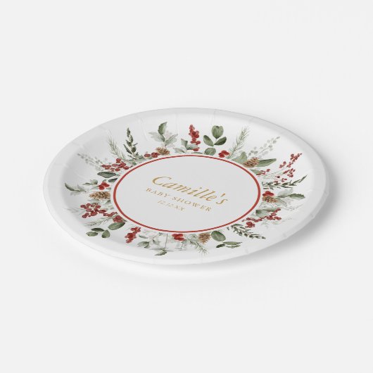 Rustikale Weihnachtsdusche Pappteller (Schrägansicht)