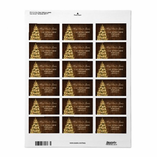 Rustikale Weihnachtsfeier Anschrift Tree & Ribbon Adressaufkleber (Vorne)