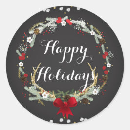 Rustikale Weihnachtsfeier Antler Wreath Holiday Pa Runder Aufkleber