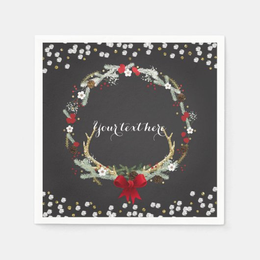 Rustikale Weihnachtsfeier Antler Wreath Holiday Pa Serviette (Vorderseite)