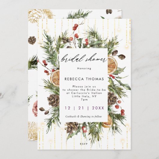 rustikale Weihnachtsfeier Brautdusche Einladung (Vorne/Hinten)