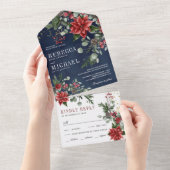 Rustikale Weihnachtsfeier der Poinsettia-Flora-Nav All In One Einladung (Abreißen)