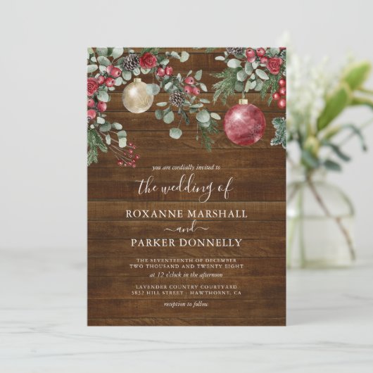Rustikale Weihnachtsfeier Einladung (Stehend Vorderseite)