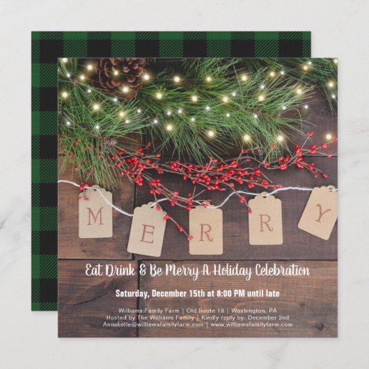 Rustikale Weihnachtsfeier Einladung (Vorne/Hinten)
