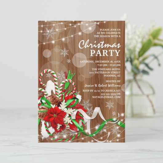 Rustikale Weihnachtsfeier Einladung (Stehend Vorderseite)