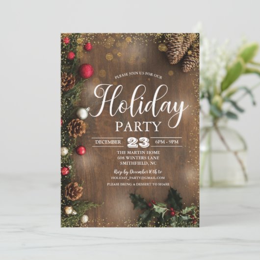 Rustikale Weihnachtsfeier Einladung (Stehend Vorderseite)