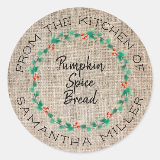 Rustikale Weihnachtsfeier Holly Wreath Kitchen Lec Runder Aufkleber (Vorderseite)