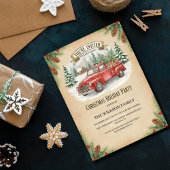 Rustikale Weihnachtsfeier mit rotem Lastwagen Einladung