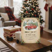 Rustikale Weihnachtsfeier mit rotem Lastwagen Einladung