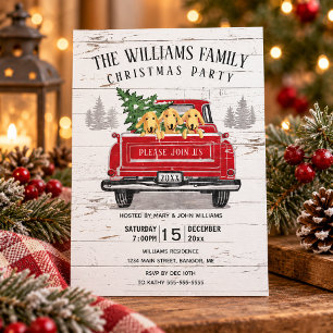 Rustikale Weihnachtsfeier mit Vintage-Rotem LKW un Einladung