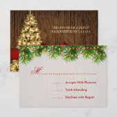 Rustikale Weihnachtsfeier RSVP Tree Lights & Ribbo Karte (Vorne/Hinten)