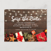 Rustikale Weihnachtsfeier Save the Date Ankündigungspostkarte (Vorderseite)