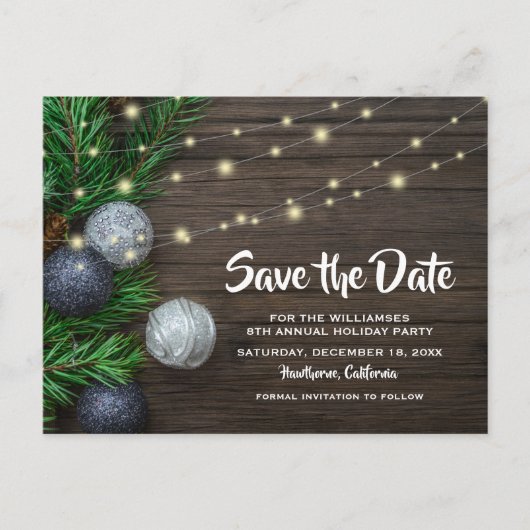 Rustikale Weihnachtsfeier Save the Date Einladungspostkarte (Vorderseite)
