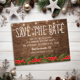 Rustikale Weihnachtsfeier - Save-the-Date-Postkart Ankündigungspostkarte