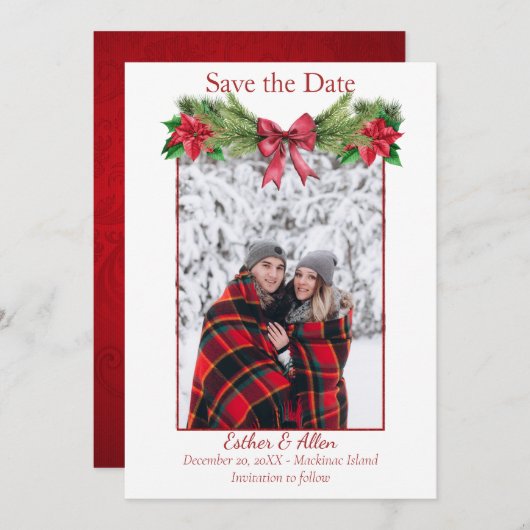 Rustikale Weihnachtsfeierlichkeiten Save the Date (Vorne/Hinten)