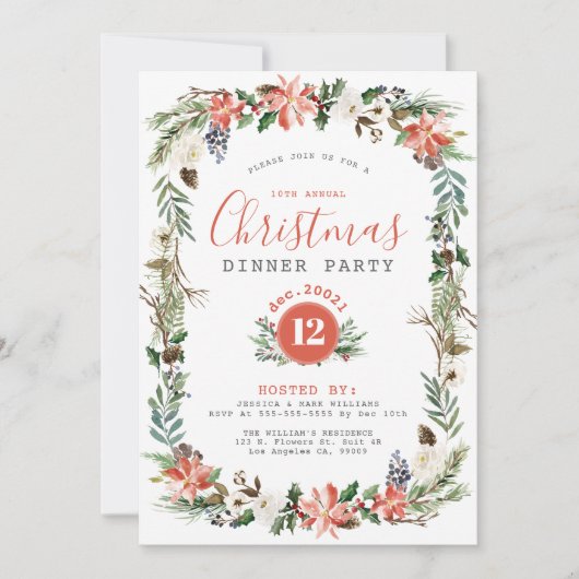 Rustikale Weihnachtsfeiertage - Blume gestalten Pa Einladung (Vorderseite)