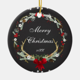 Rustikale Weihnachtsfeiertage im Antler Kranz Keramik Ornament