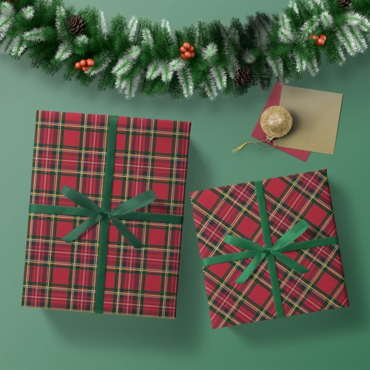 Rustikale Weihnachtsfeiertage Roter Karierter Gold Geschenkpapier Set
