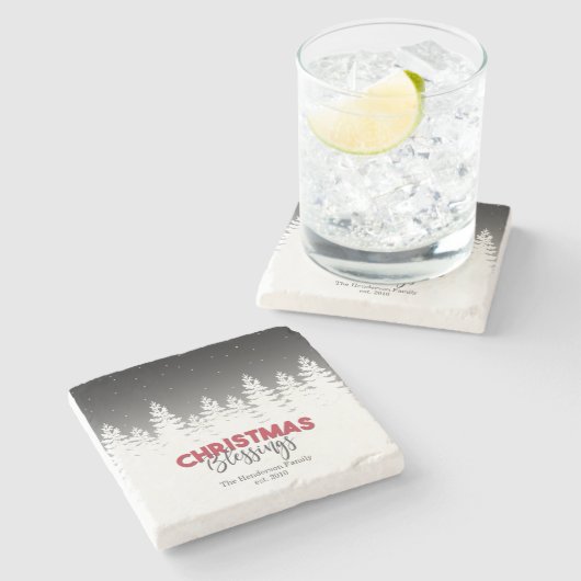 Rustikale Weihnachtsfeiertage Steinuntersetzer (Seitenansicht)