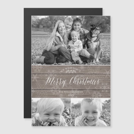 Rustikale Weihnachtsfotokarte Magnetkarte (Vorne/Hinten)