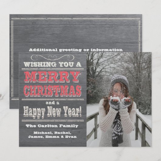 Rustikale Weihnachtsfotos Rote Karten (Vorne/Hinten)