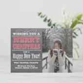 Rustikale Weihnachtsfotos Rote Karten (Stehend Vorderseite)