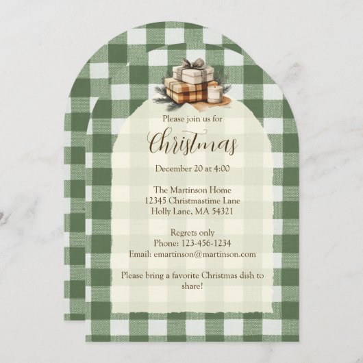 Rustikale Weihnachtsgeschenke Candle Green Gingham Einladung (Vorne/Hinten)