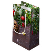 Rustikale Weihnachtsgeschenktasche Kleine Geschenktüte (Rückseite Schrägansicht)