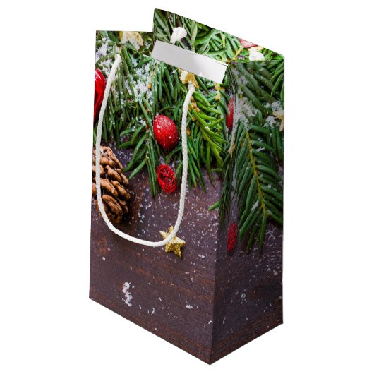 Rustikale Weihnachtsgeschenktasche Kleine Geschenktüte (Rückseite Schrägansicht)