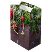Rustikale Weihnachtsgeschenktasche Mittlere Geschenktüte (Rückseite Schrägansicht)
