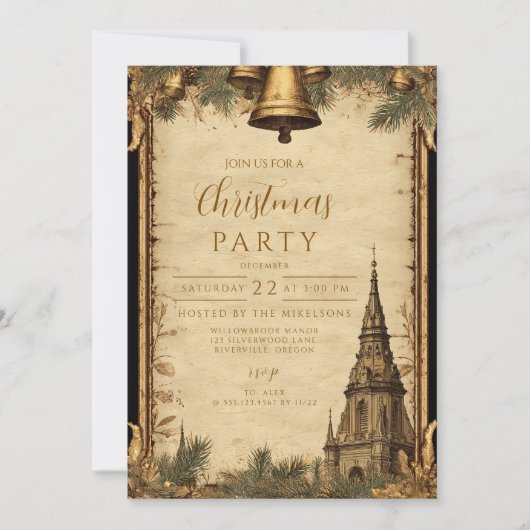 Rustikale Weihnachtsglocken Einladung (Vorderseite)
