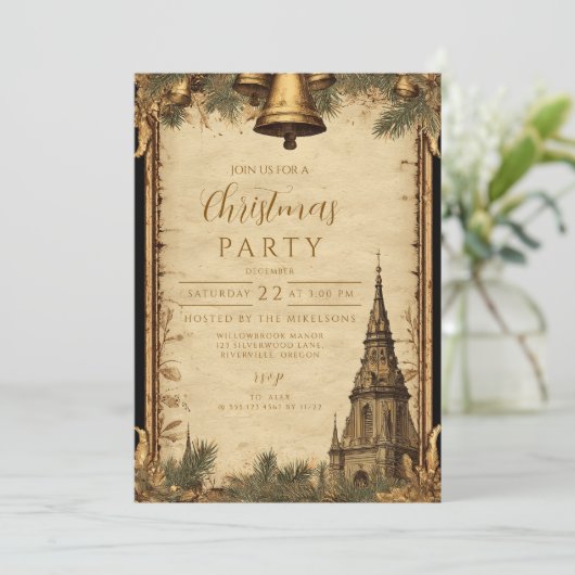 Rustikale Weihnachtsglocken Einladung (Stehend Vorderseite)