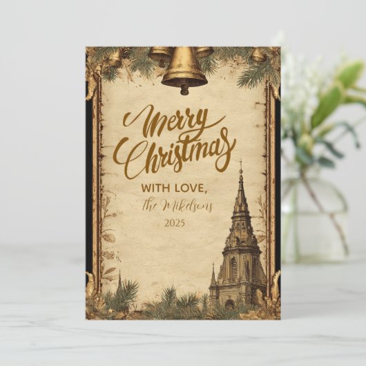 Rustikale Weihnachtsglocken Feiertagskarte (Stehend Vorderseite)
