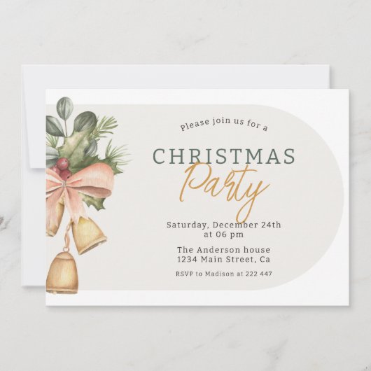 Rustikale Weihnachtsglocken und Grünpflanzen Einladung (Vorderseite)