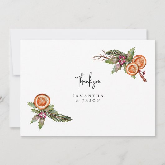 Rustikale Weihnachtsgrün GewürzWedding Dankeskarte (Vorderseite)