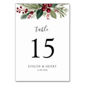 Rustikale Weihnachtsgrün Hochzeit Tischnummer (Rückseite)