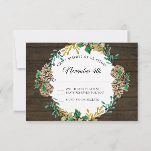 Rustikale Weihnachtsgrün Wreath Wasserfarbe UAWG Einladung (Vorderseite)