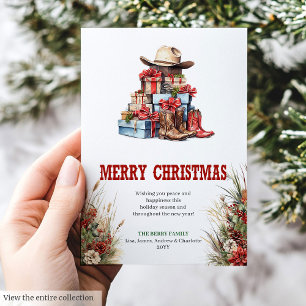 Rustikale Weihnachtsgrußkarte im Cowboy-Stil Feiertagskarte