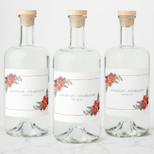Rustikale Weihnachtshochzeit Poinsettia Rot Alkoholflaschenetikett