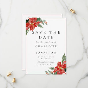 Rustikale Weihnachtshochzeit Poinsettia Rot Save The Date