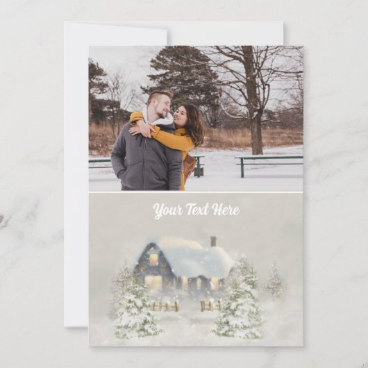 Rustikale Weihnachtshütte Wintersolstice Wald Feiertagskarte (Vorderseite)