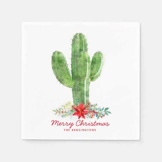 Rustikale Weihnachtskaktus Holiday Floral Serviette (Vorderseite)