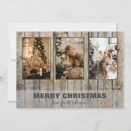 Rustikale Weihnachtskarte Drei Fotocollage Feiertagskarte (Vorderseite)