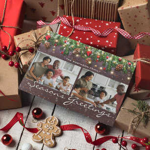 Rustikale Weihnachtskarte 'Familie 2 Fotos' Feiertagskarte